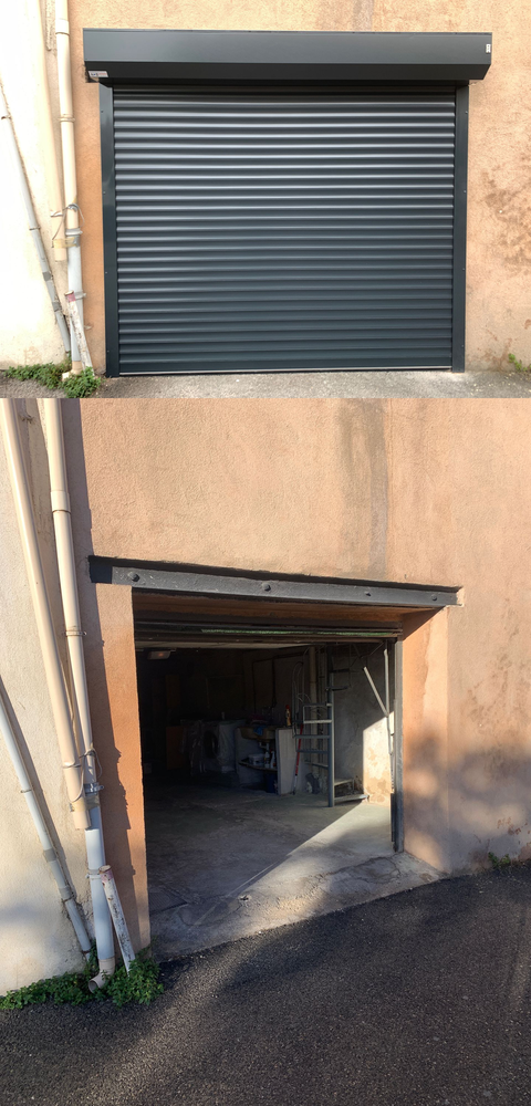porte de garage monobloc alu lames xl anthracite SOMFY posée par automatisations services aux pennes mirabeau 13170